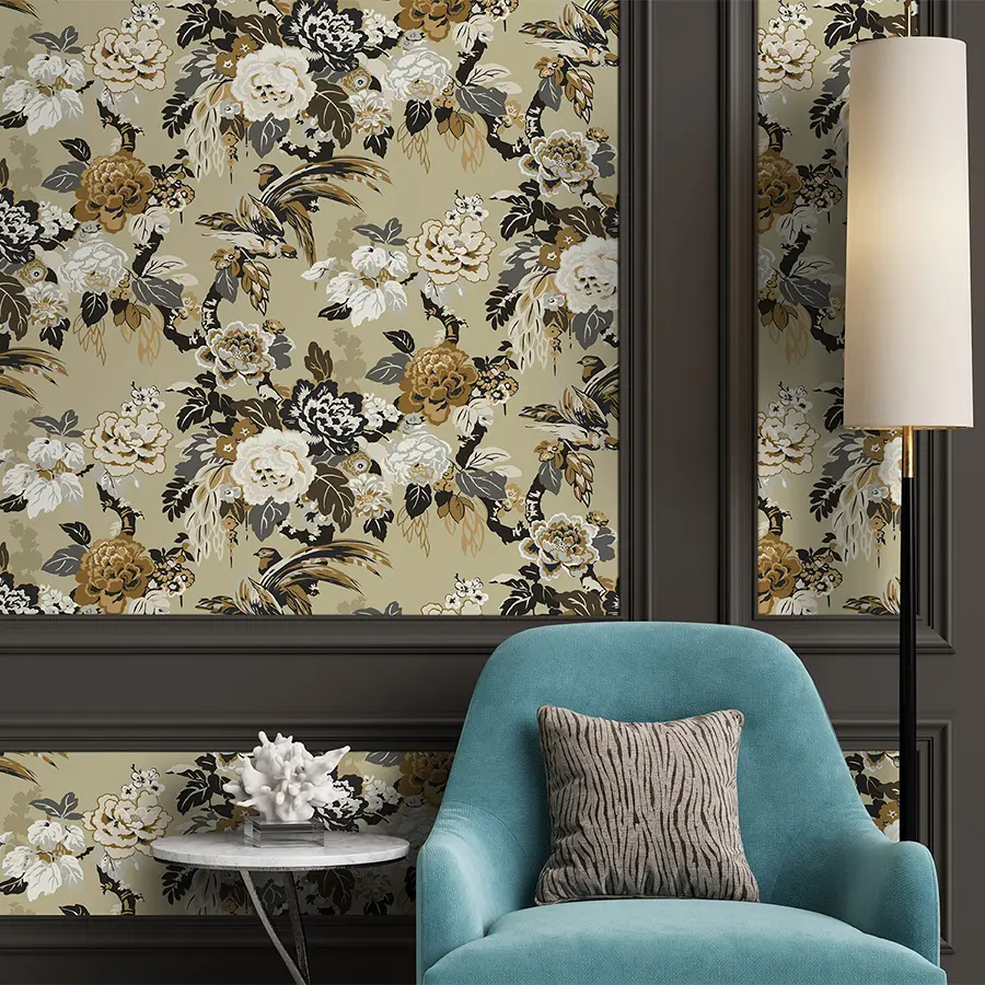 Grand Floral in Mocha Wallpaper