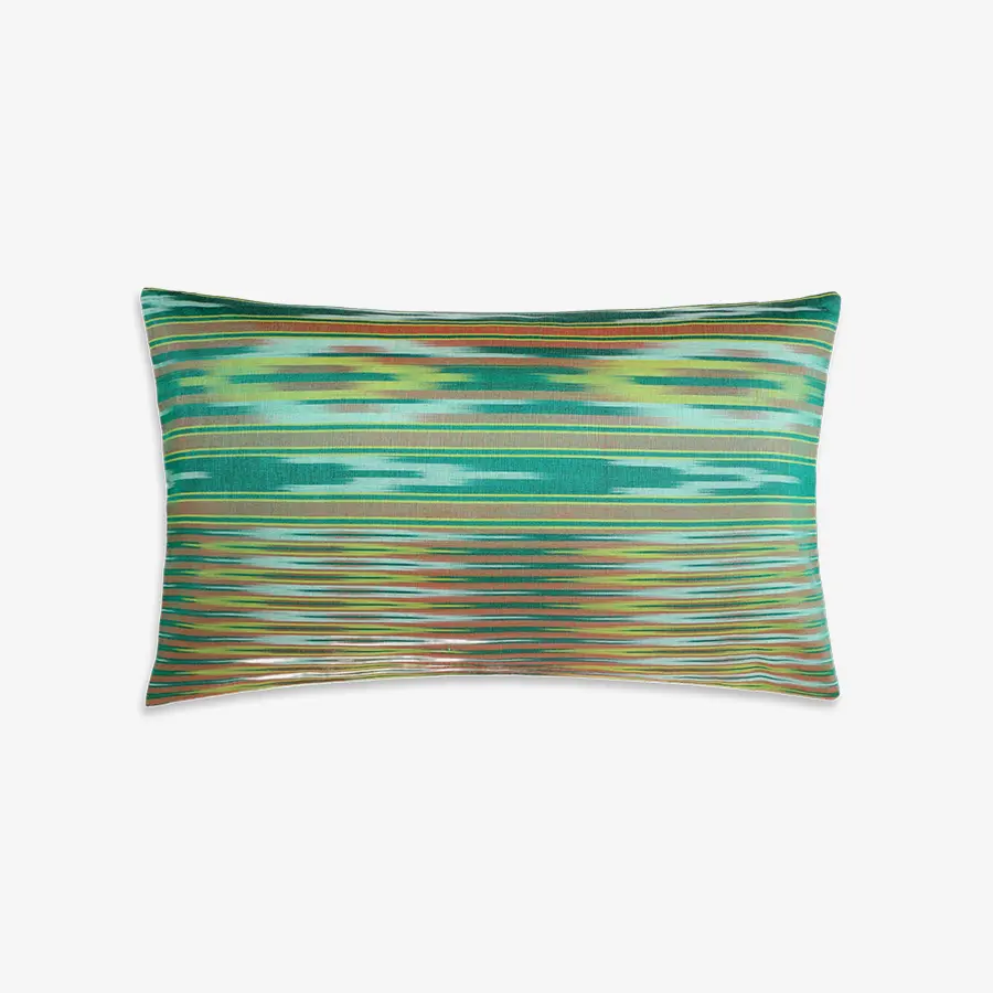 Green Striped Ikat Silk Cushion
