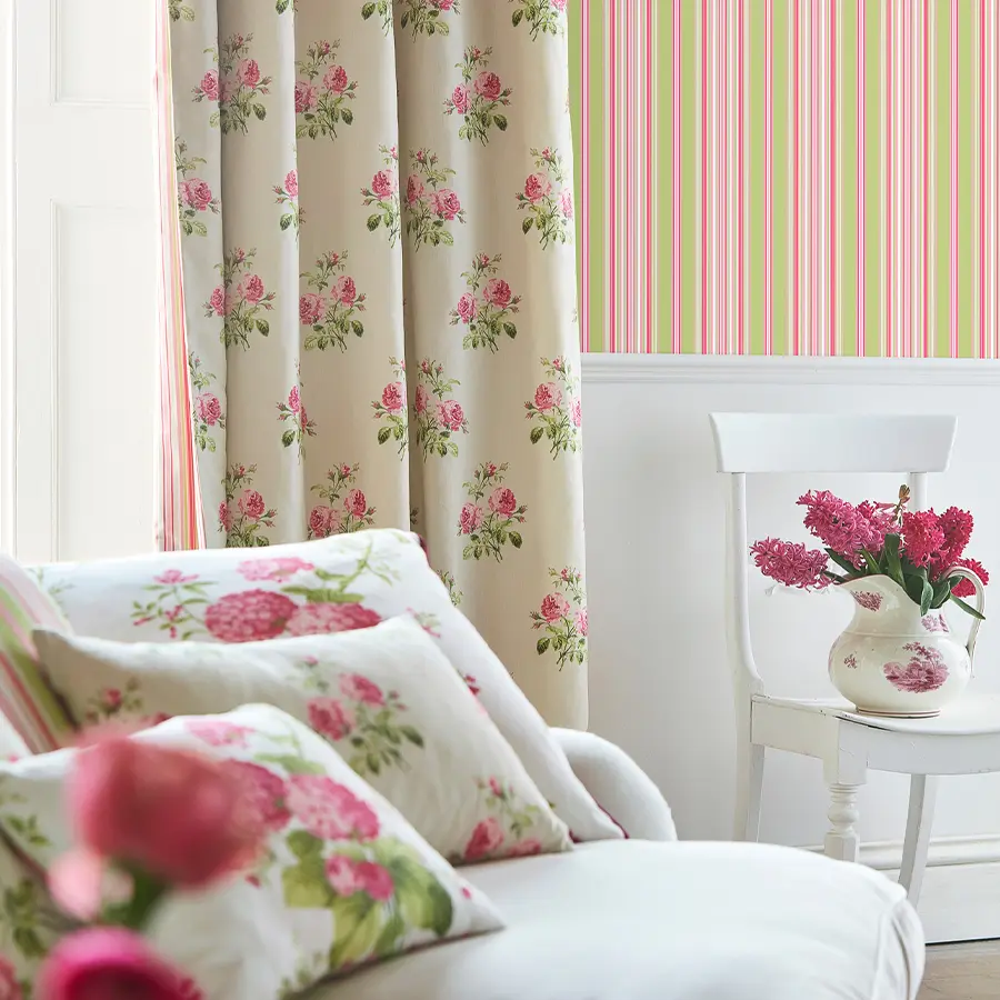 The Design Archives - Garden Stripe in Rose Wallpaper