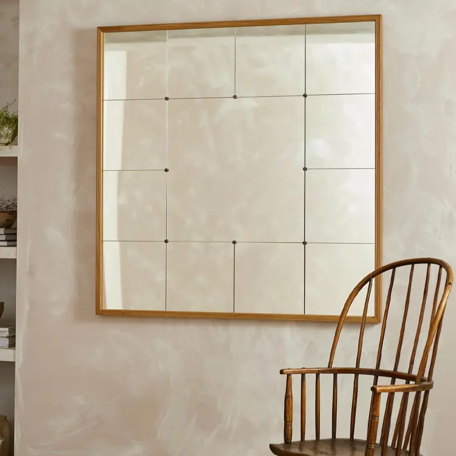 Panelled Mirror with Reeded Oak Frame