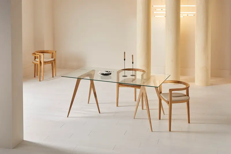 Compass Trestle Legs with Dining Glass Top