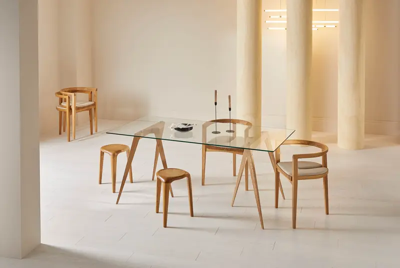 Compass Trestle Legs with Dining Glass Top