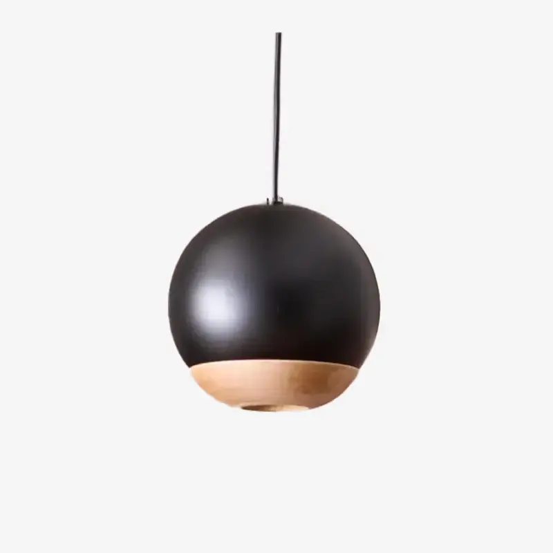 Black metal and beech globe pendant