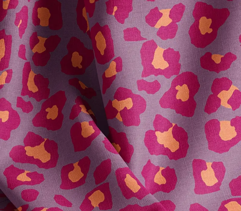 Theprintbug Leopard Fuchsia Natural Cotton Linen Mix