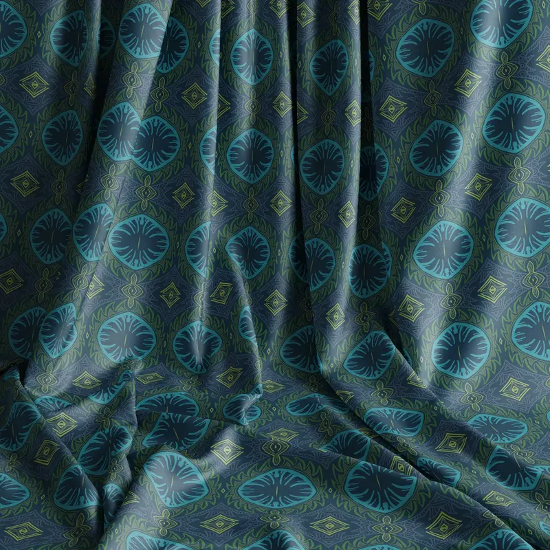 Tribal Palm Blue Velvet Shimmer