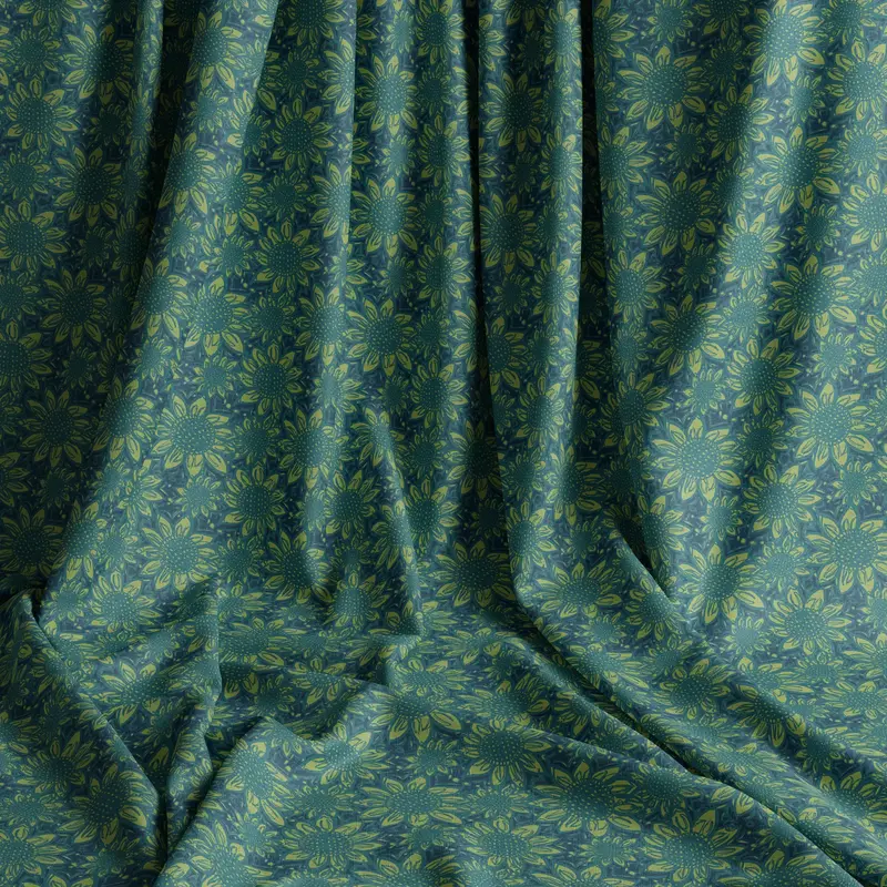 Tropic Flower Blue Natural Cotton Linen Mix