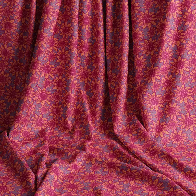 Tropic Flower Fuchsia Natural Cotton Linen Mix