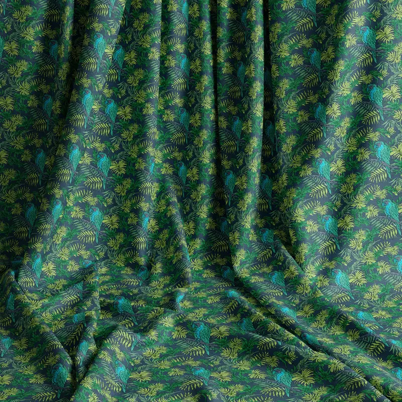 Tropic Parrot Blue Natural Cotton Linen Mix
