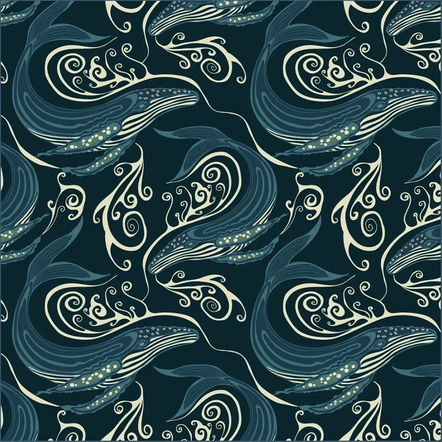 Whale Drift Navy Wallpaper