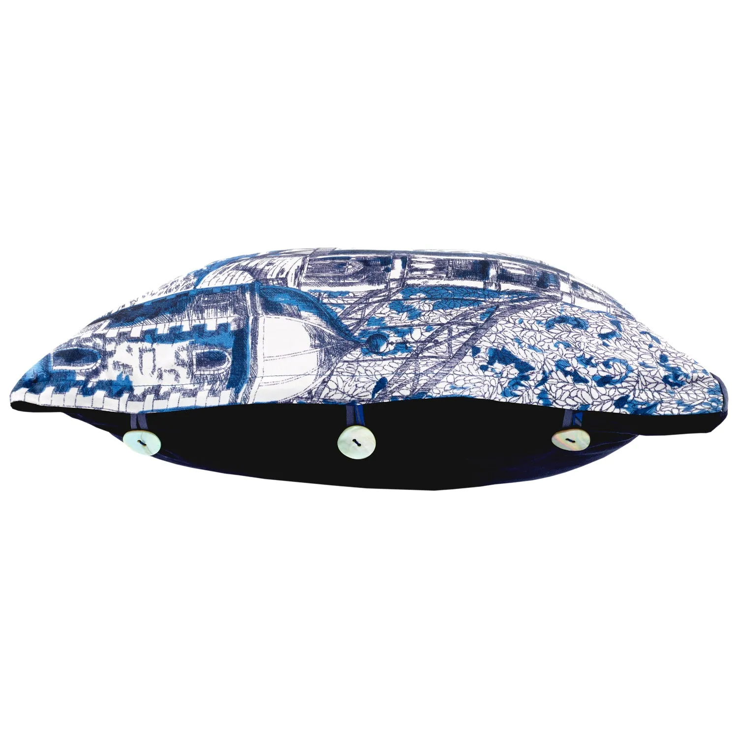 London Blue Silk and Velvet Cushion