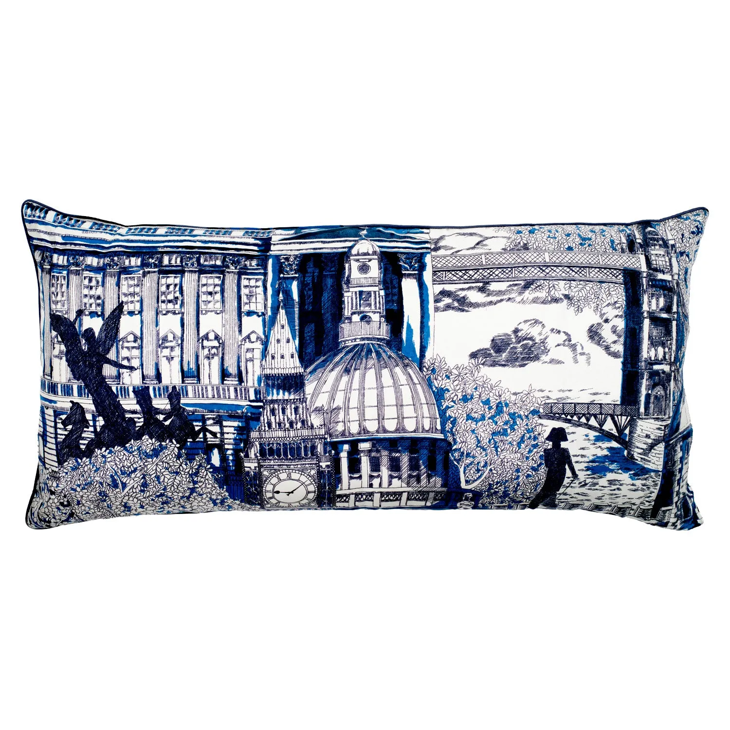 London Blue Silk and Velvet Cushion