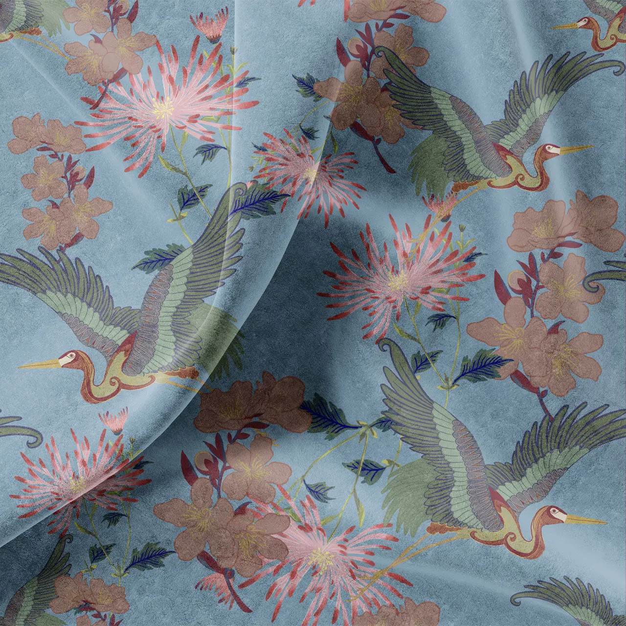 Blossom Sky Velvet Fabric by Tatie Lou