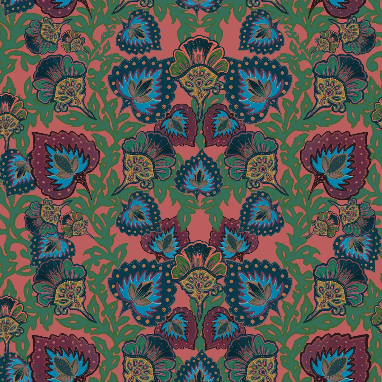 Garden of India Coral Wallpaper by Tatie Lou