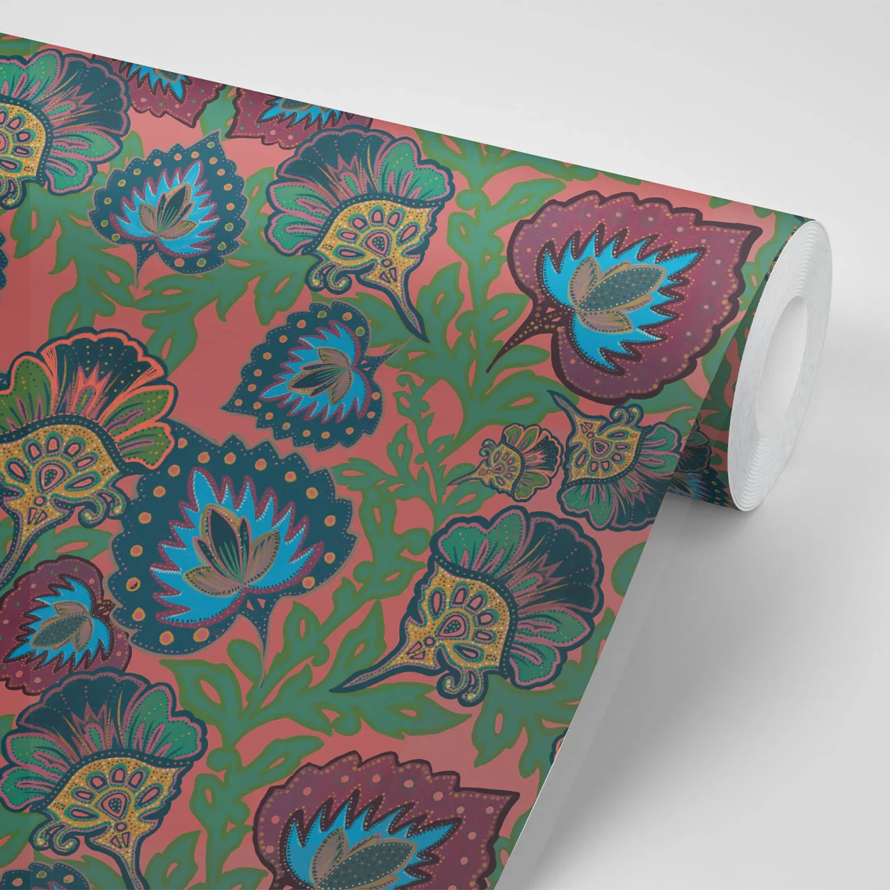 Garden of India Coral Wallpaper by Tatie Lou
