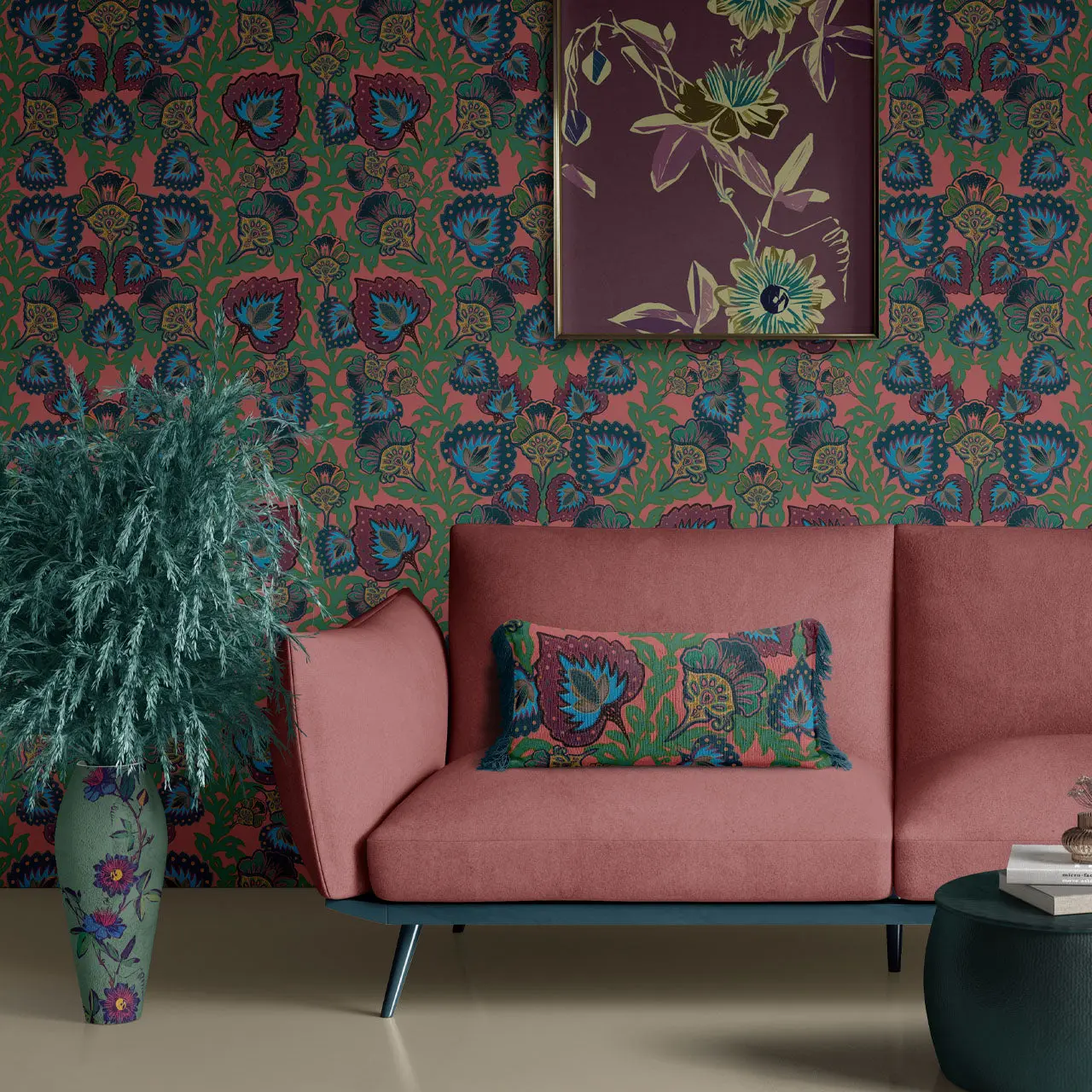 Garden of India Coral Wallpaper by Tatie Lou
