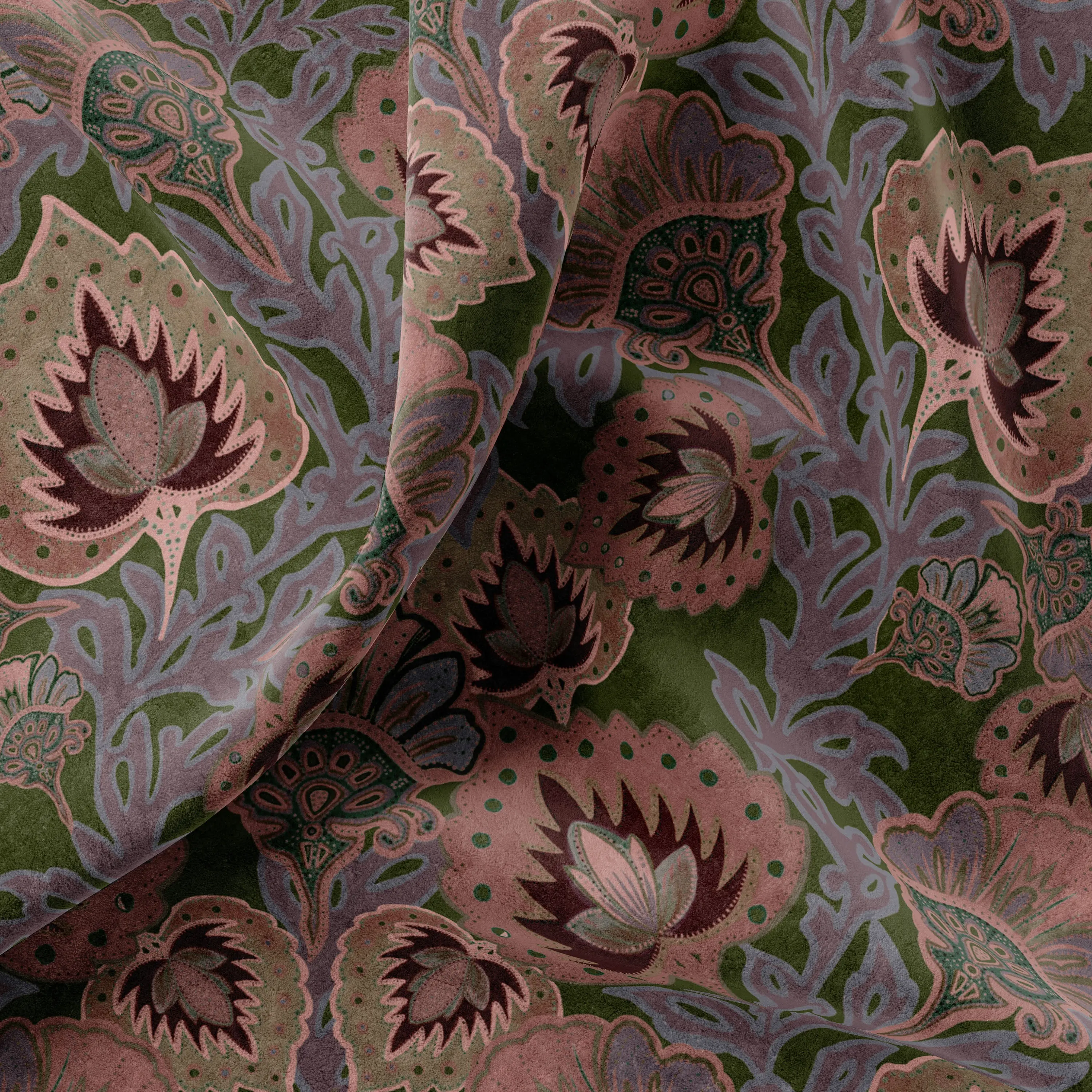 Garden of India Grass Velvet Fabric by Tatie Lou