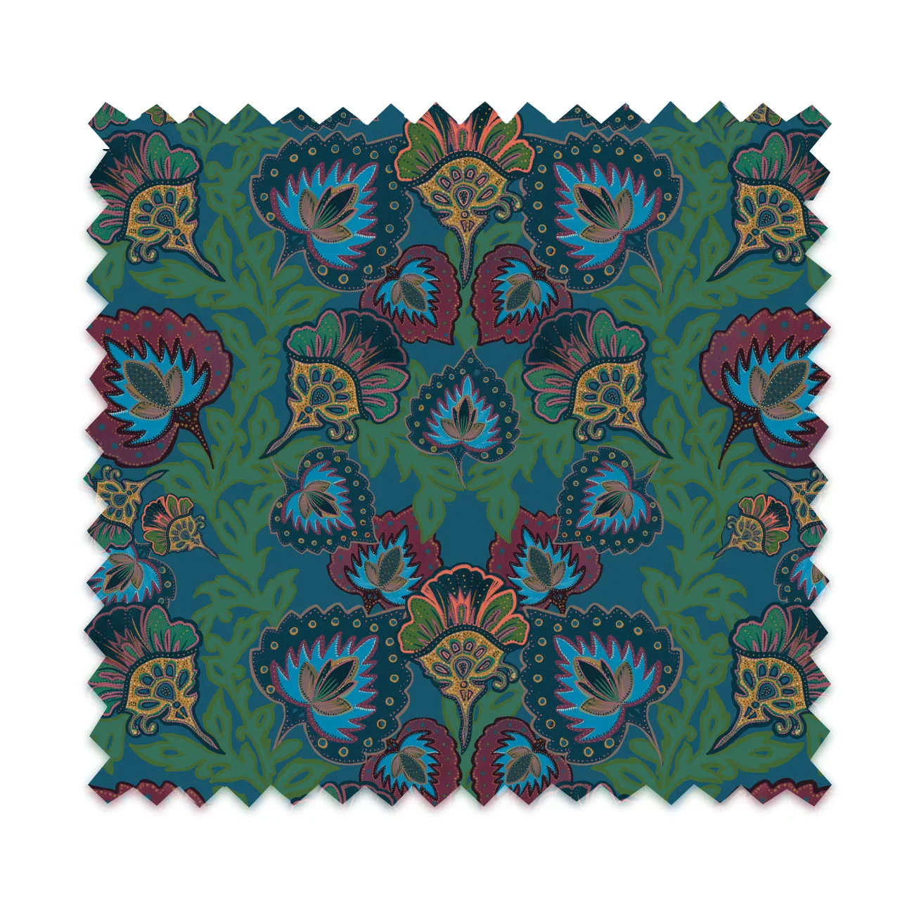Garden of India Peacock Linen Fabric by Tatie Lou