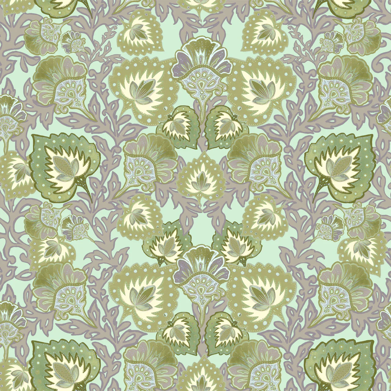 Garden of India Pistachio Wallpaper by Tatie Lou