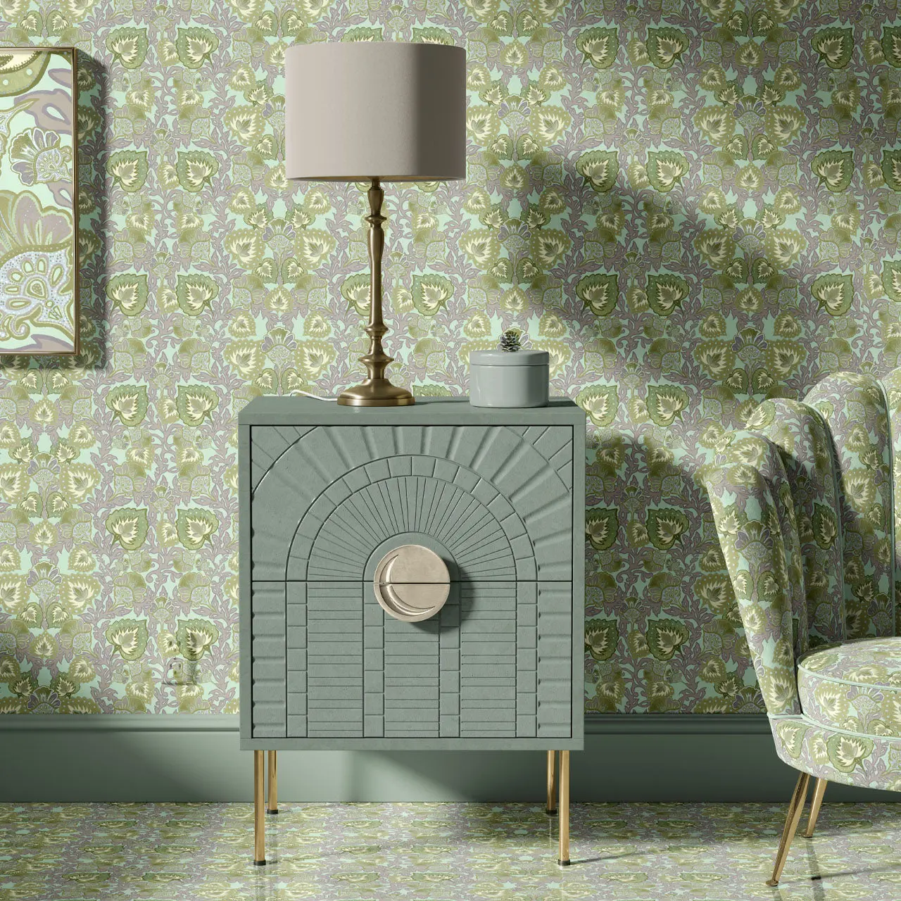 Garden of India Pistachio Wallpaper by Tatie Lou