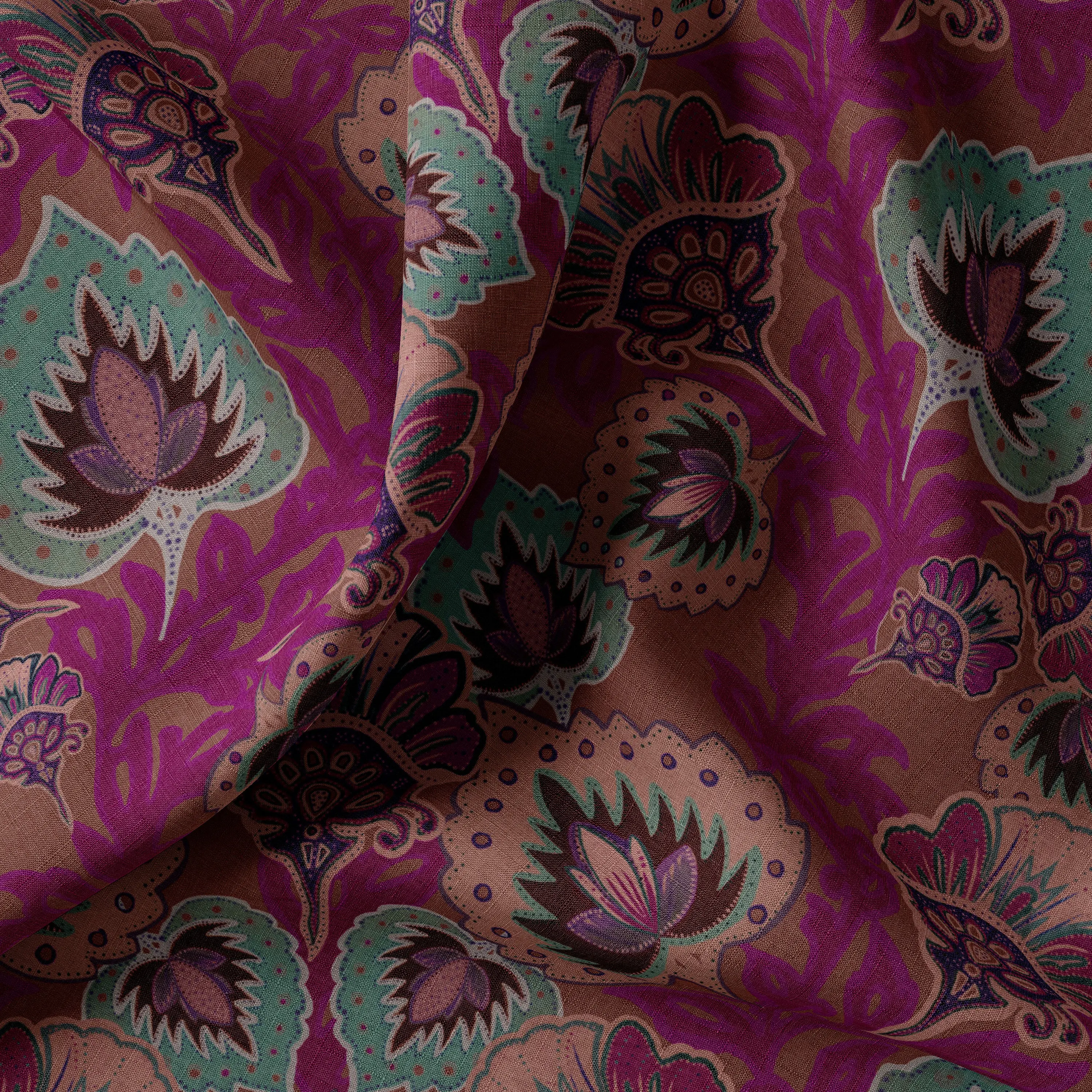 Garden of India Ruby Linen Fabric by Tatie Lou