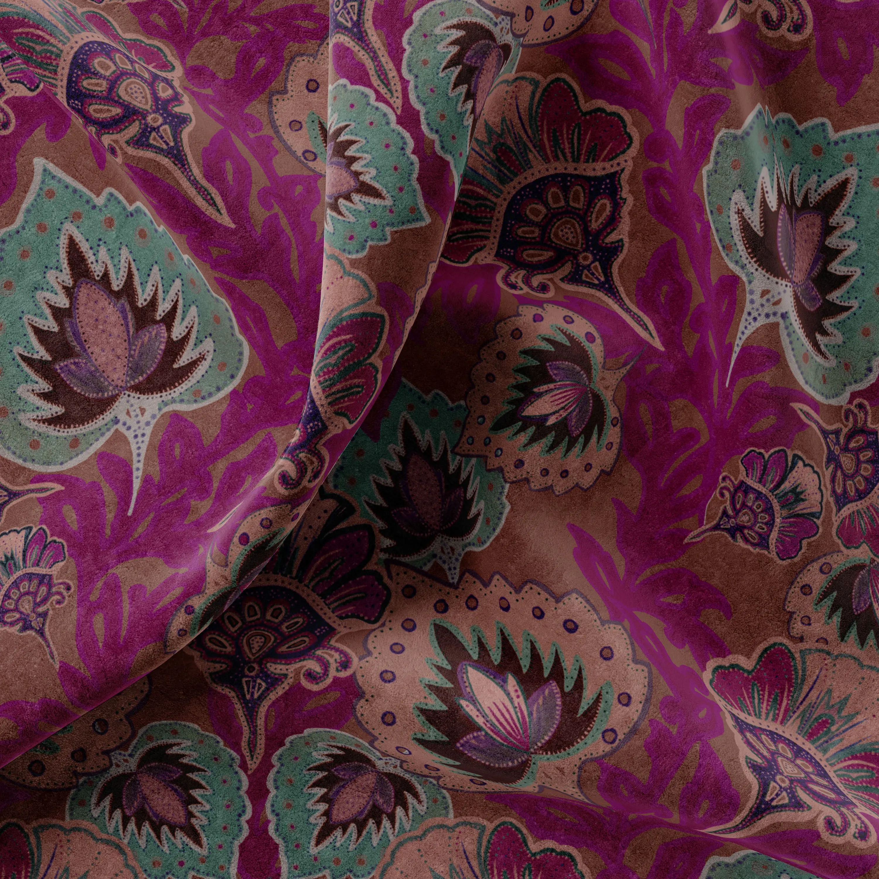 Garden of India Ruby Velvet Fabric by Tatie Lou