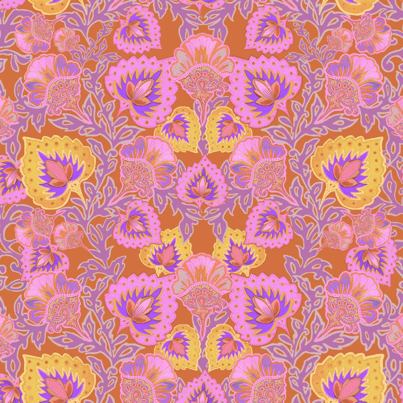 Garden of India Tangerine Wallpaper by Tatie Lou