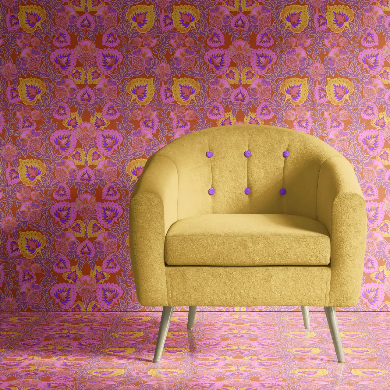 Garden of India Tangerine Wallpaper by Tatie Lou