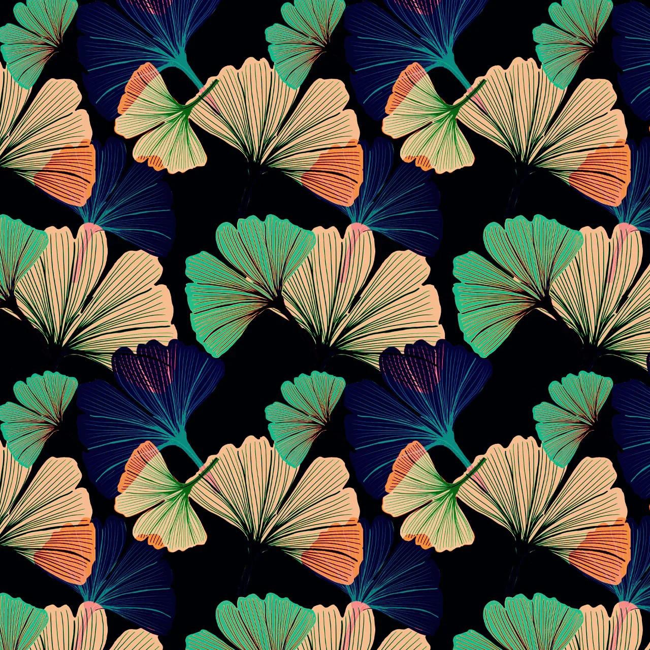 Ginkgo Black Wallpaper by Tatie Lou