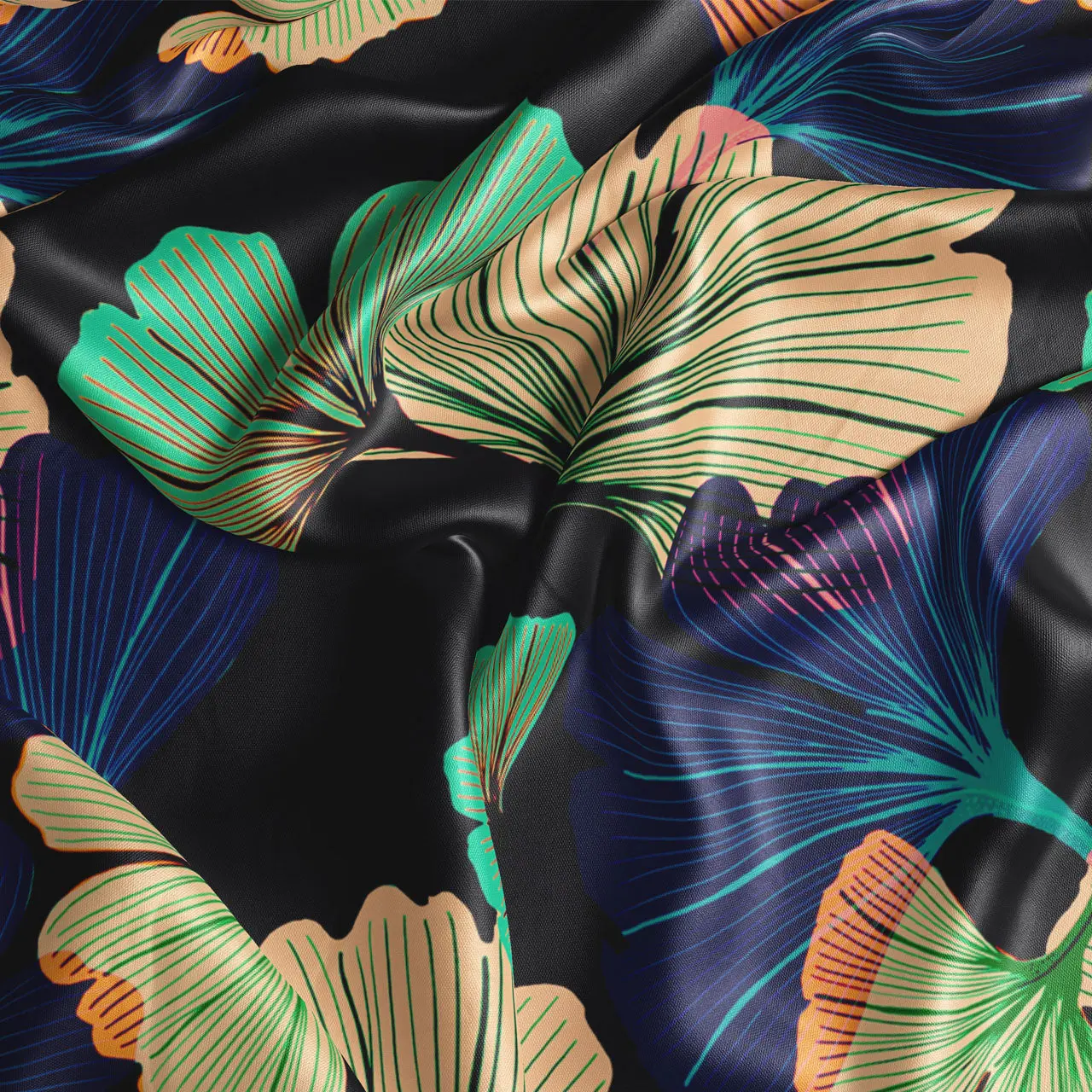 Ginkgo Black Velvet Fabric by Tatie Lou