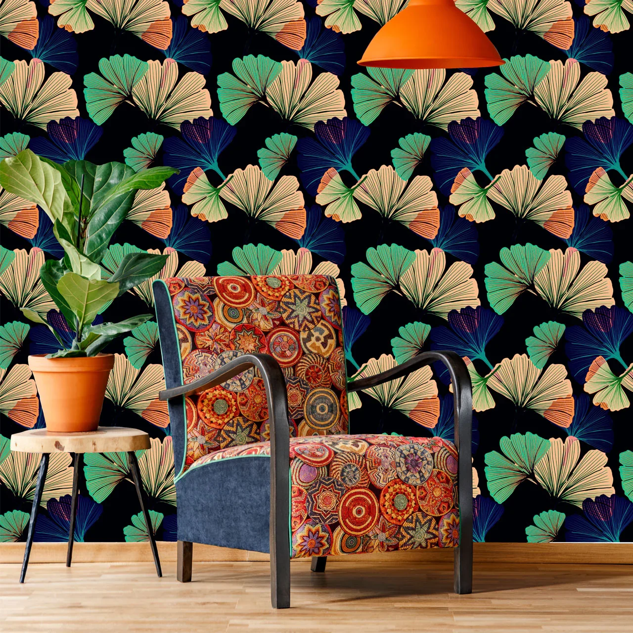 Ginkgo Black Wallpaper by Tatie Lou