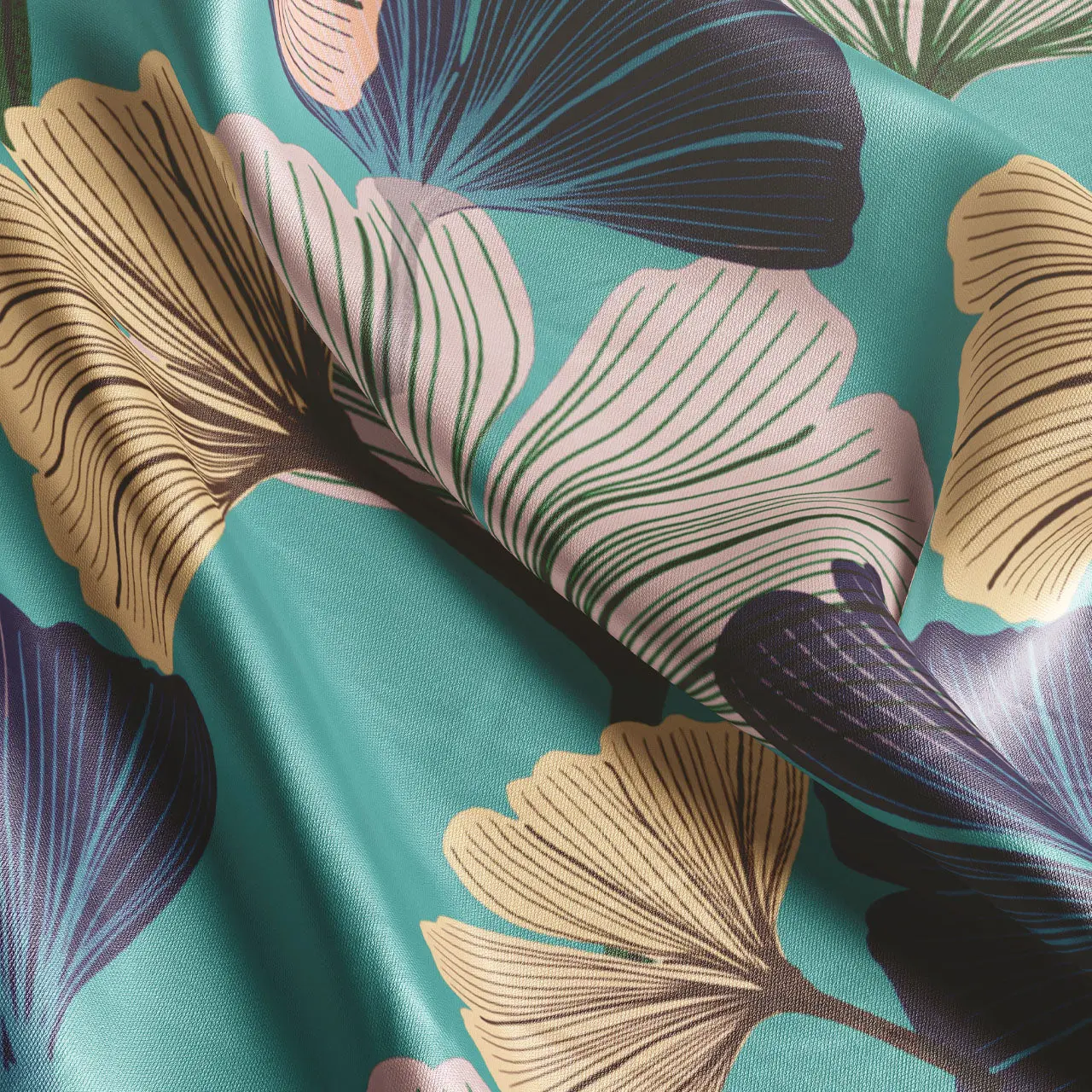 Ginkgo Blue Velvet Fabric by Tatie Lou