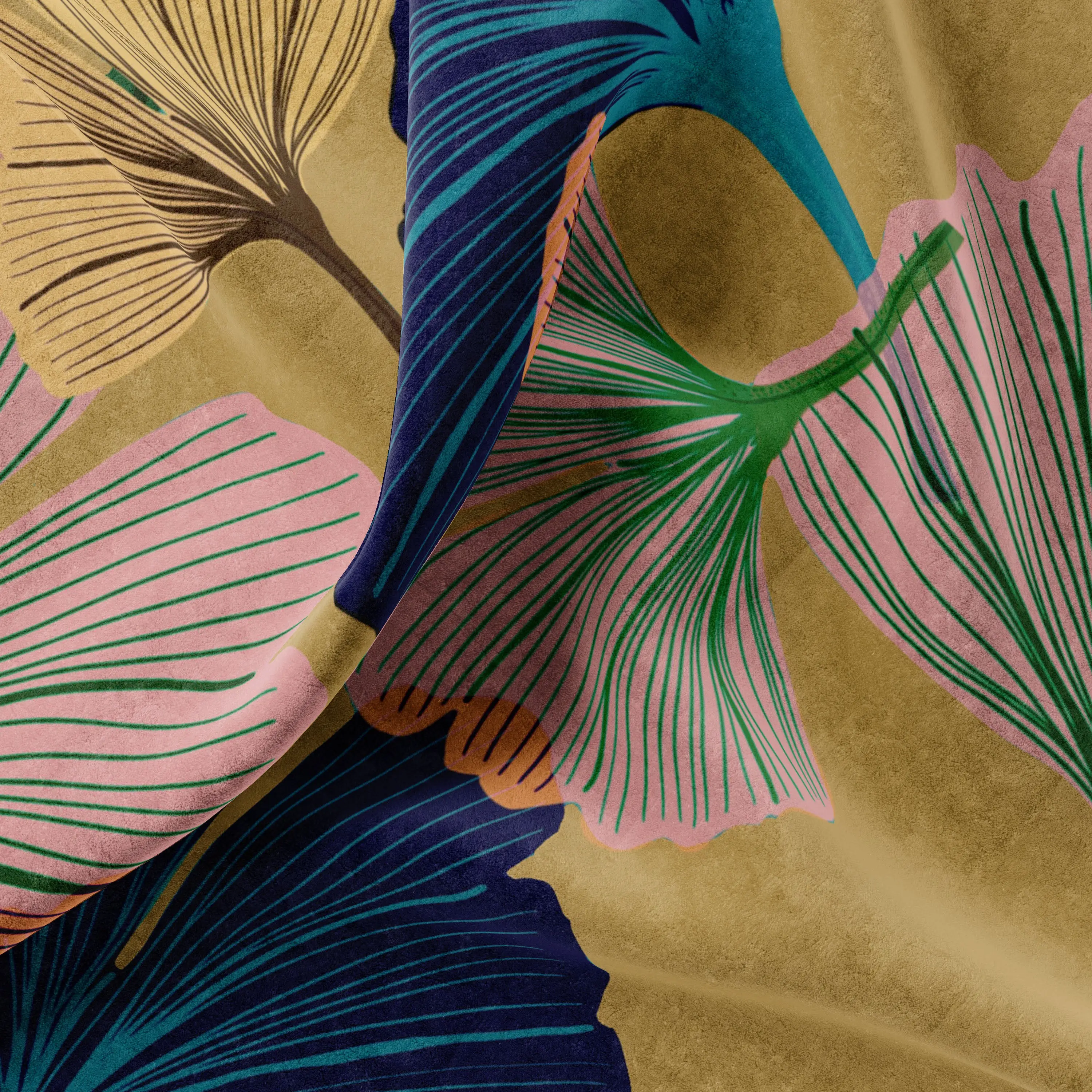 Ginkgo Buttercup Velvet Fabric by Tatie Lou
