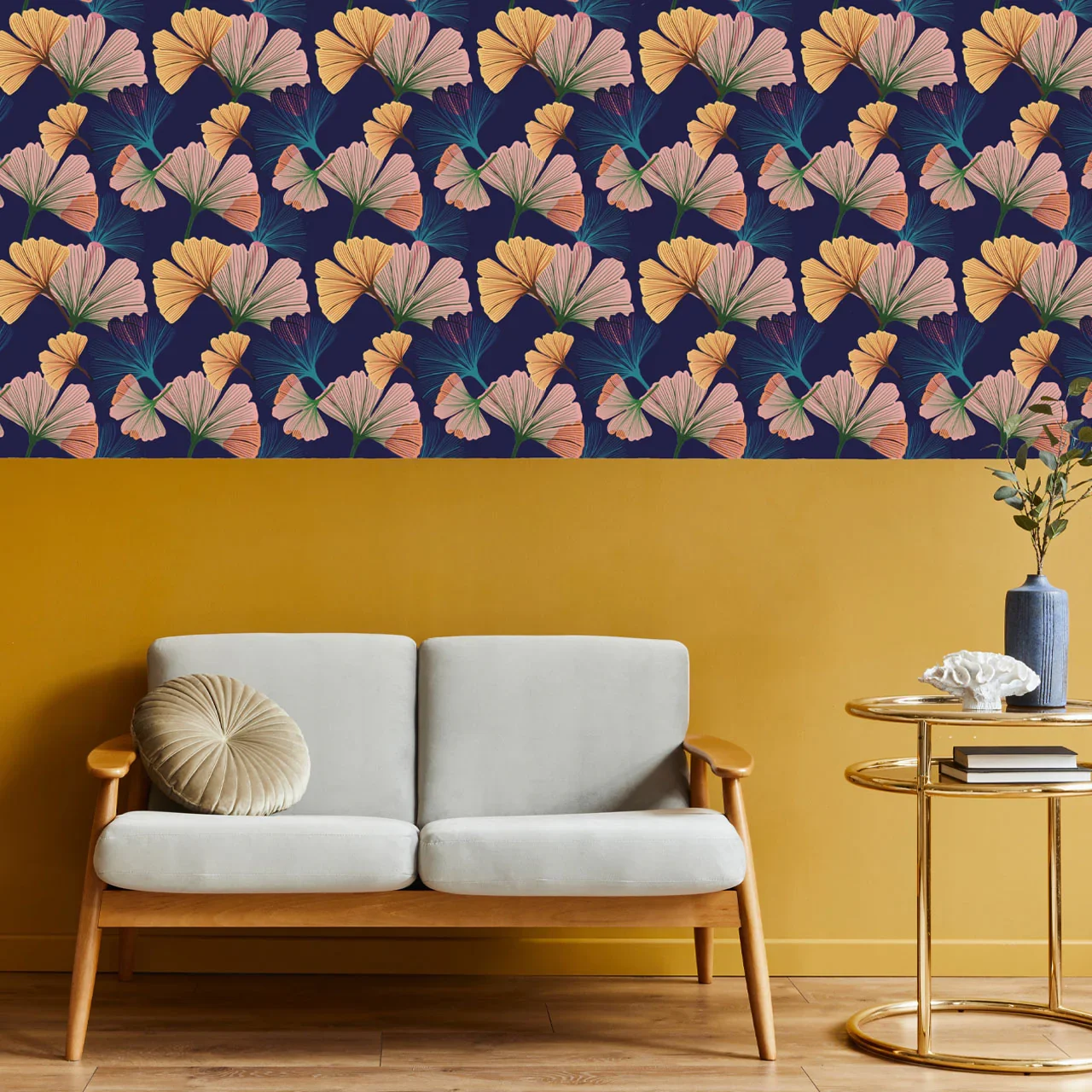 Ginkgo Indigo Wallpaper by Tatie Lou