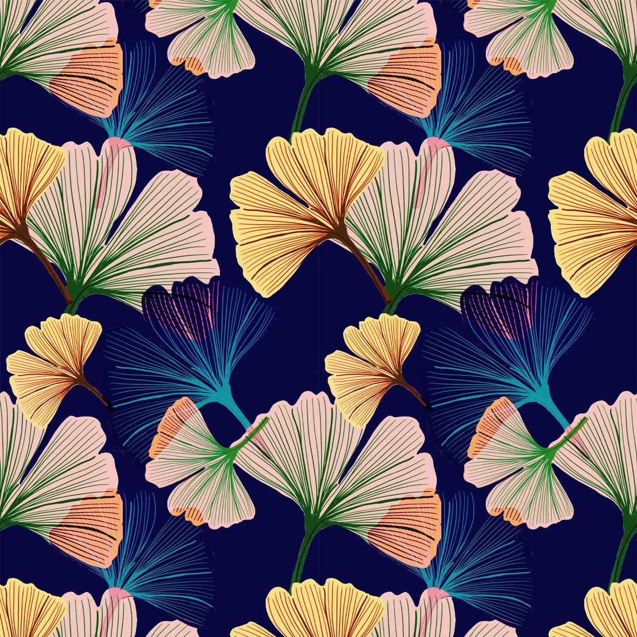 Ginkgo Indigo Wallpaper by Tatie Lou