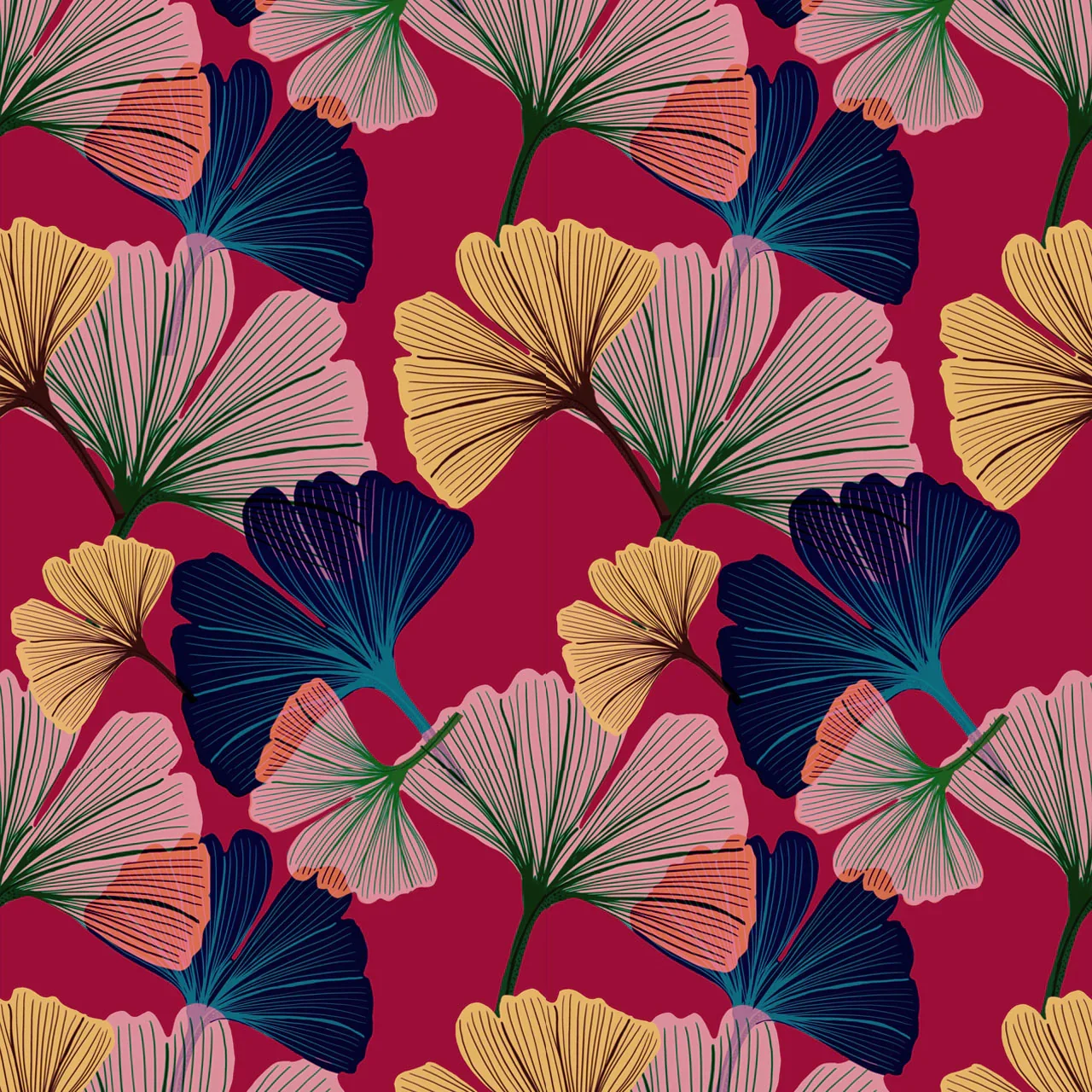 Ginkgo Magenta Wallpaper by Tatie Lou