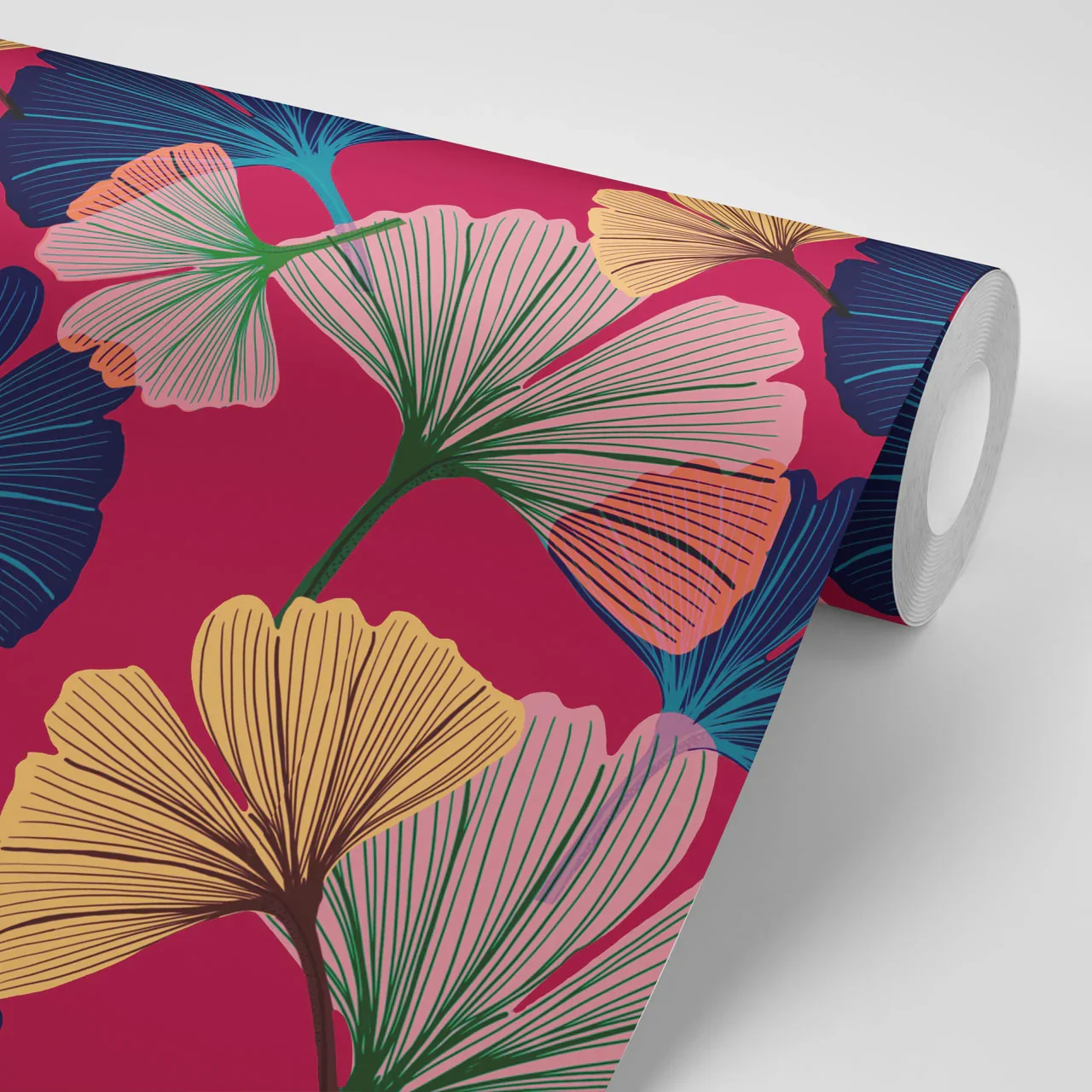 Ginkgo Magenta Wallpaper by Tatie Lou