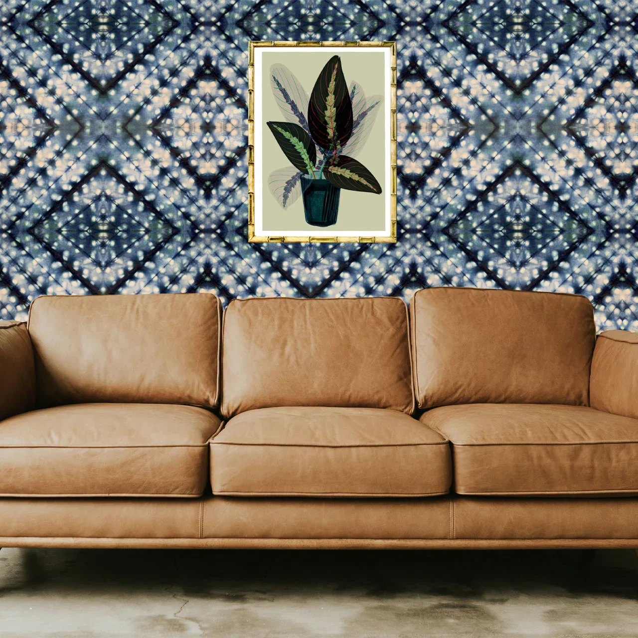 Indigo Itajime Cross Wallpaper by Tatie Lou