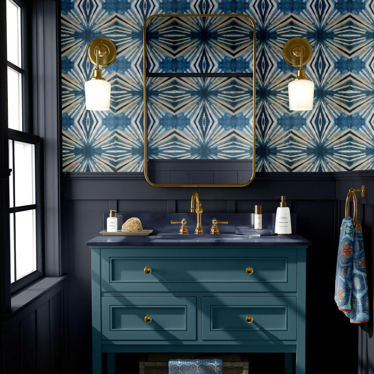 Indigo Itajime Diamond Wallpaper by Tatie Lou