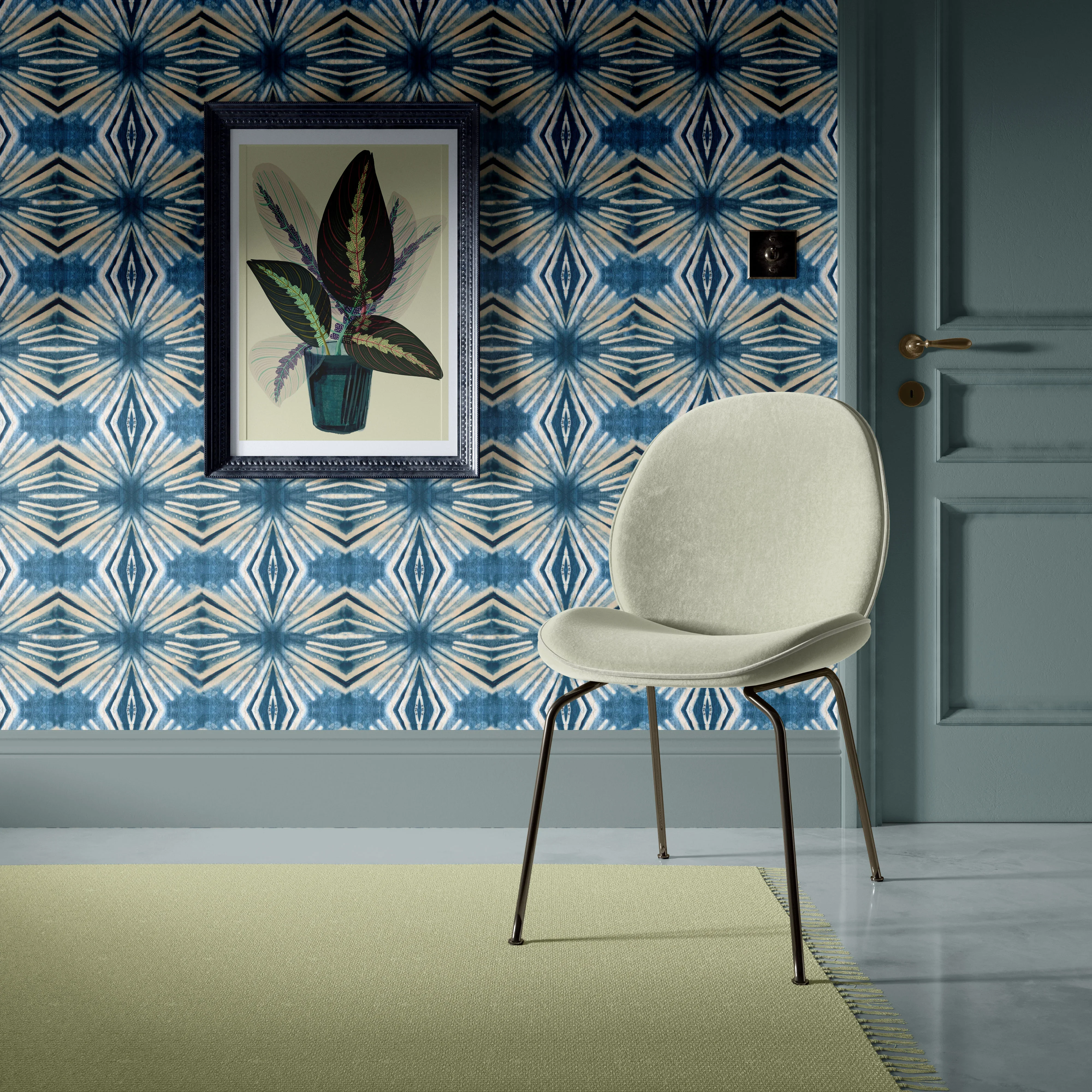 Indigo Itajime Diamond Wallpaper by Tatie Lou