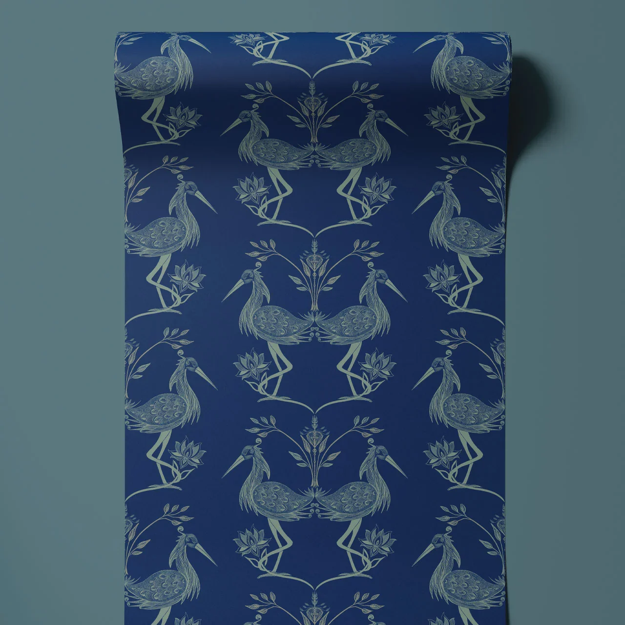 Lotus Egyptian Blue Wallpaper by Tatie Lou