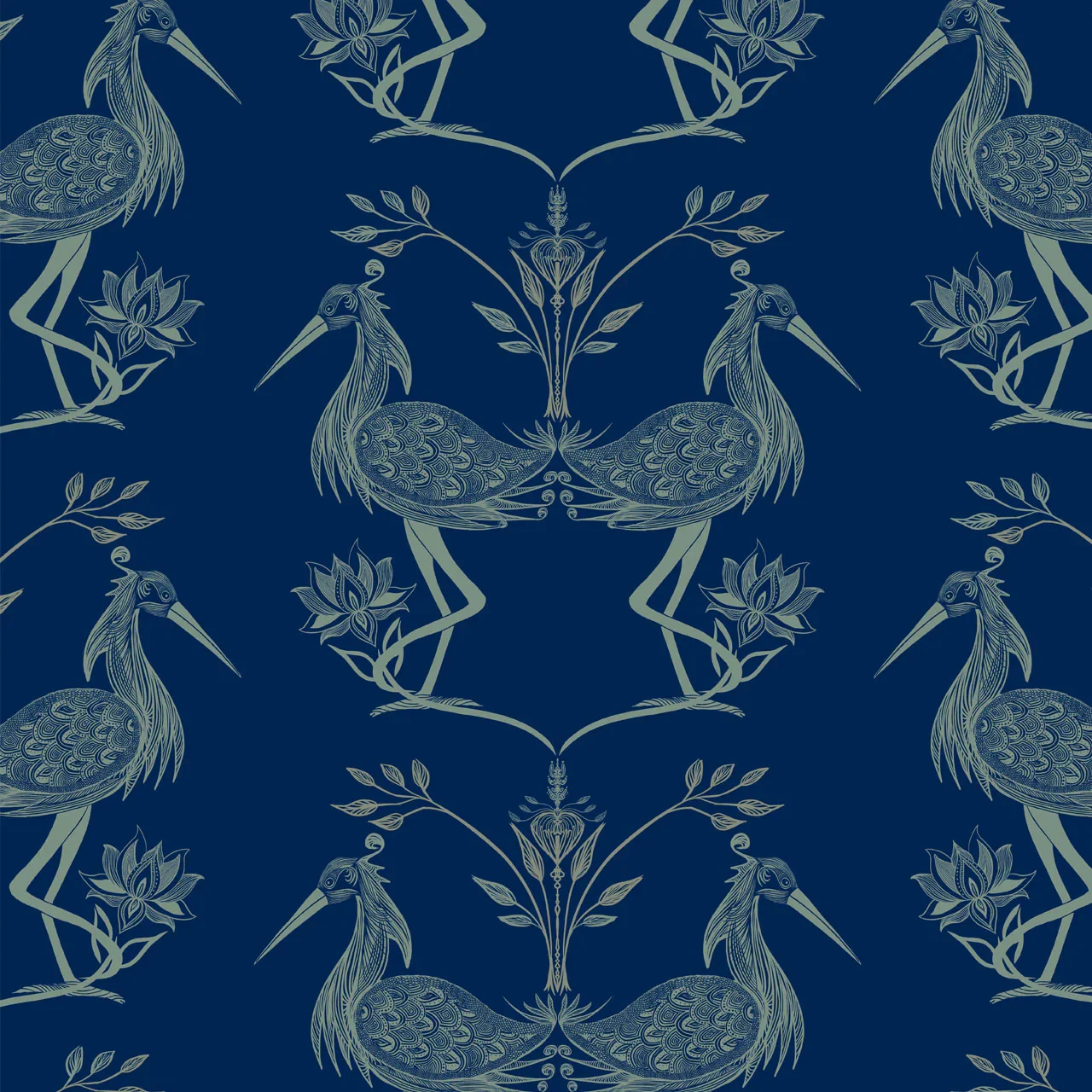 Lotus Egyptian Blue Wallpaper by Tatie Lou