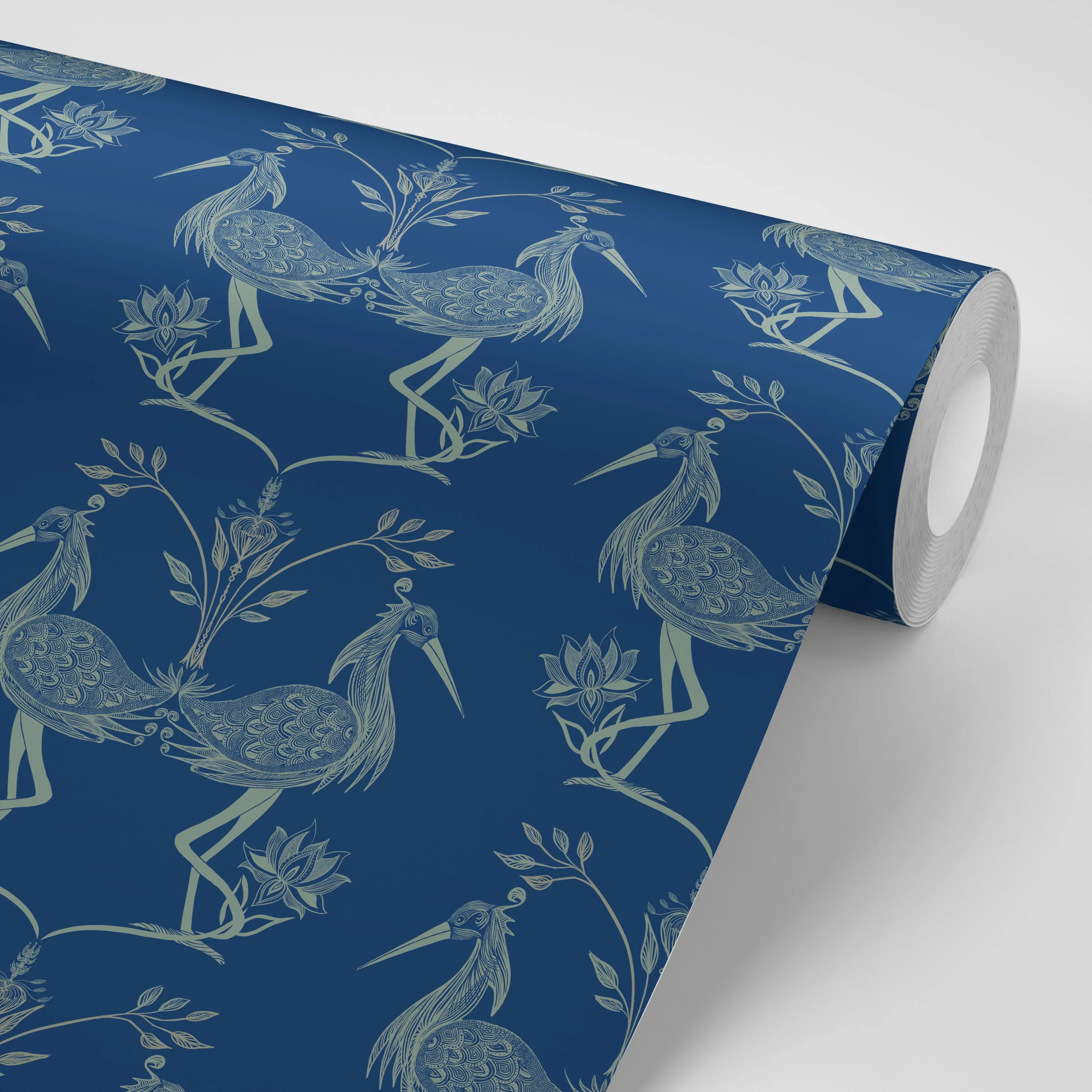 Lotus Egyptian Blue Wallpaper by Tatie Lou