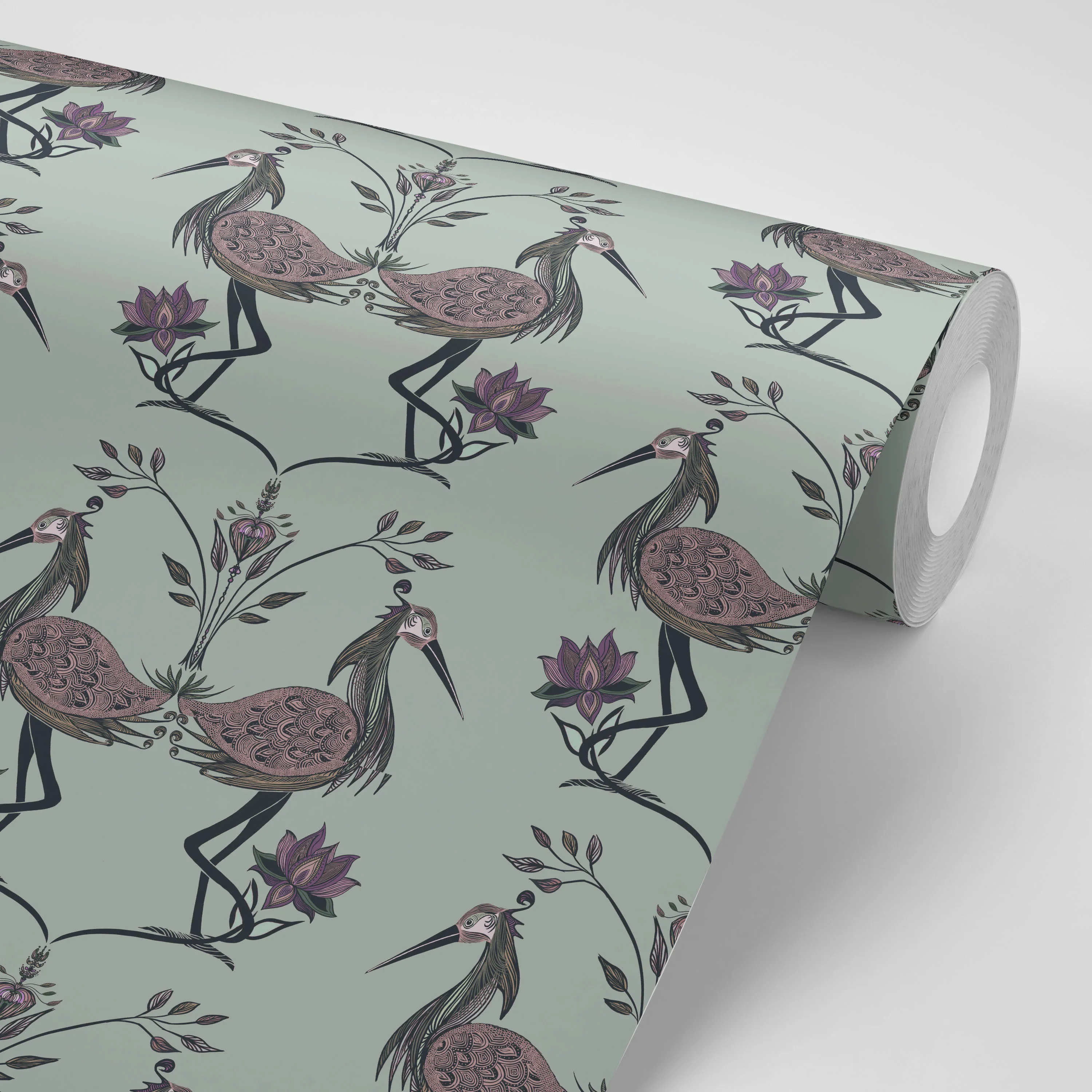 Lotus Pistachio Wallpaper by Tatie Lou