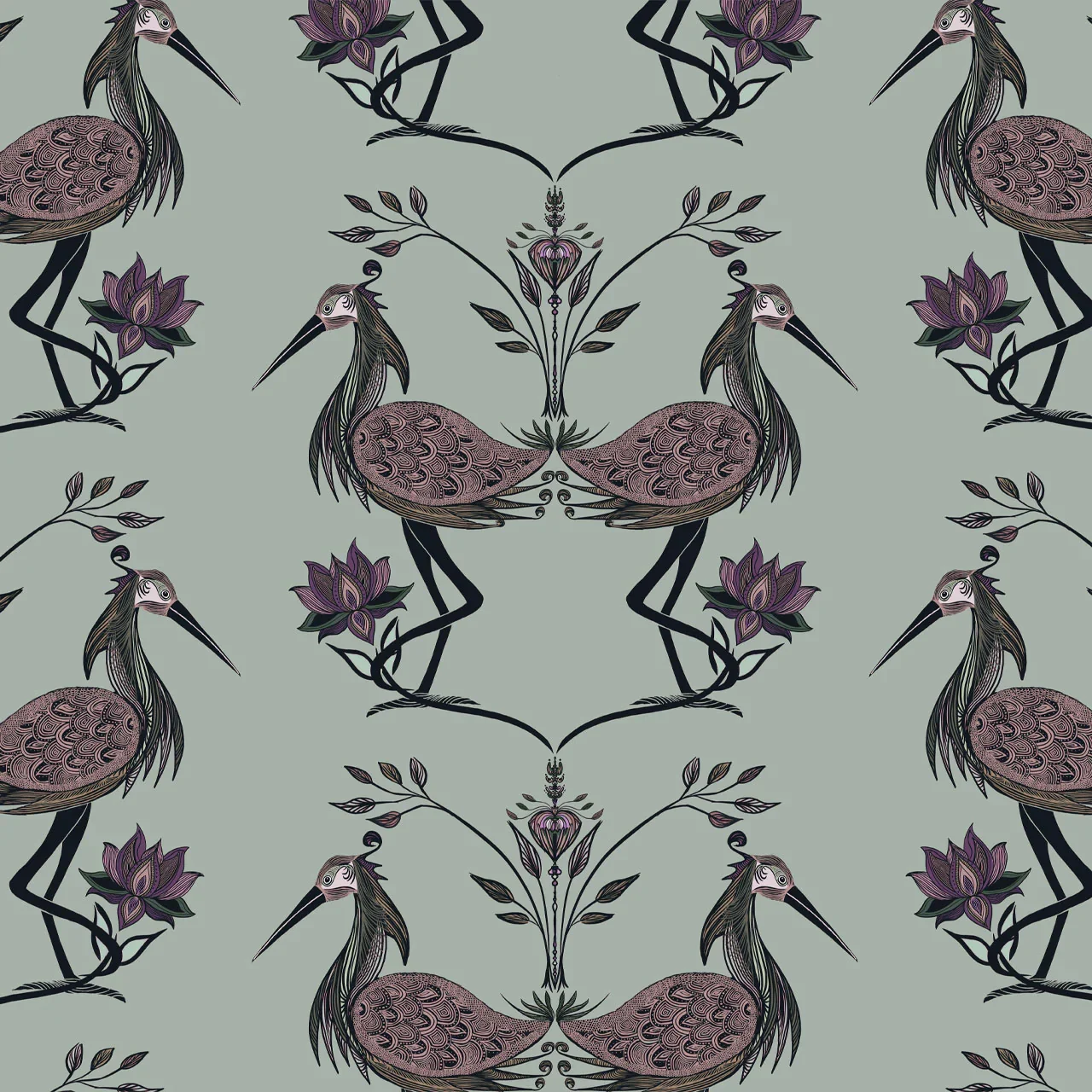 Lotus Pistachio Wallpaper by Tatie Lou