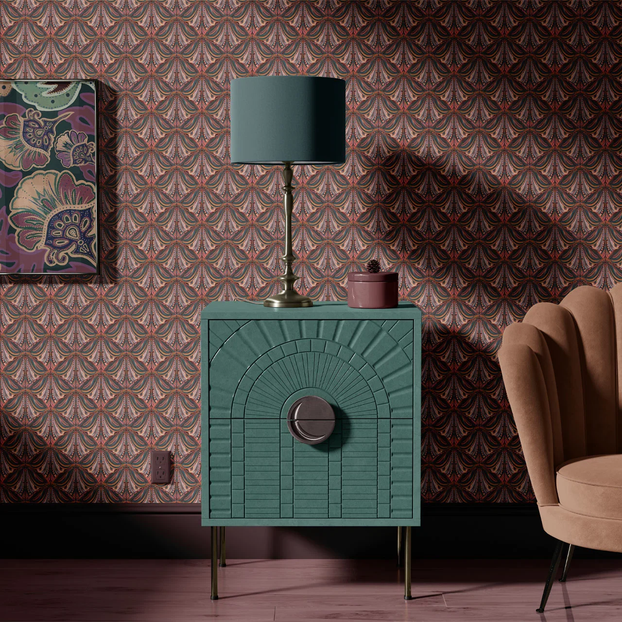 Mumbai Deco Cinnamon Wallpaper by Tatie Lou