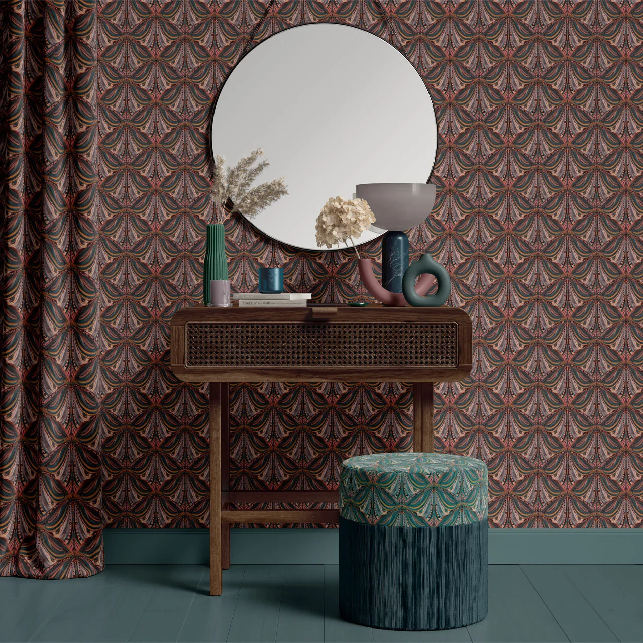Mumbai Deco Cinnamon Wallpaper by Tatie Lou