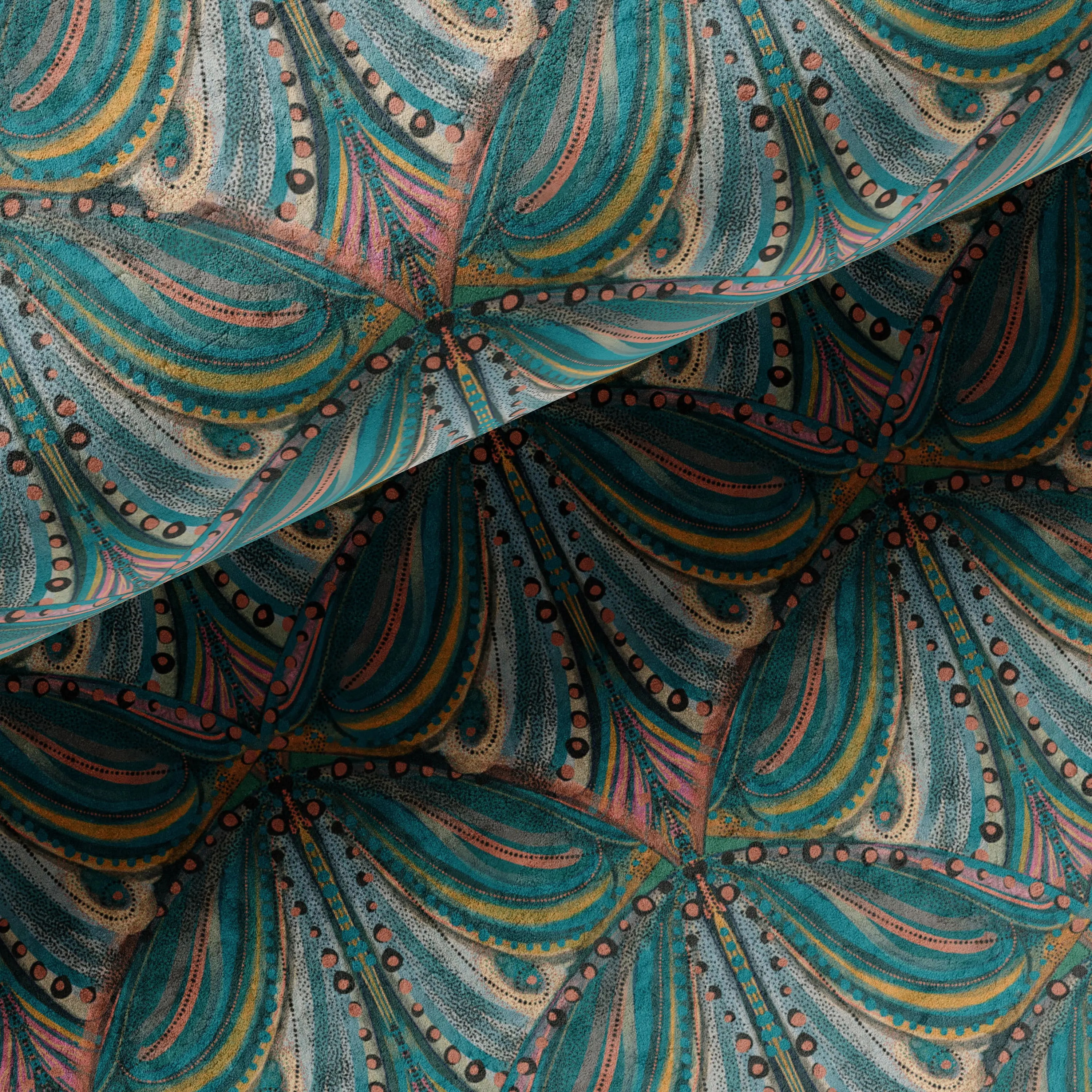 Mumbai Deco Teal Velvet Fabric by Tatie Lou