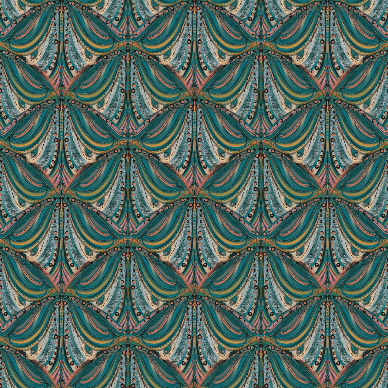 Mumbai Deco Teal Wallpaper by Tatie Lou