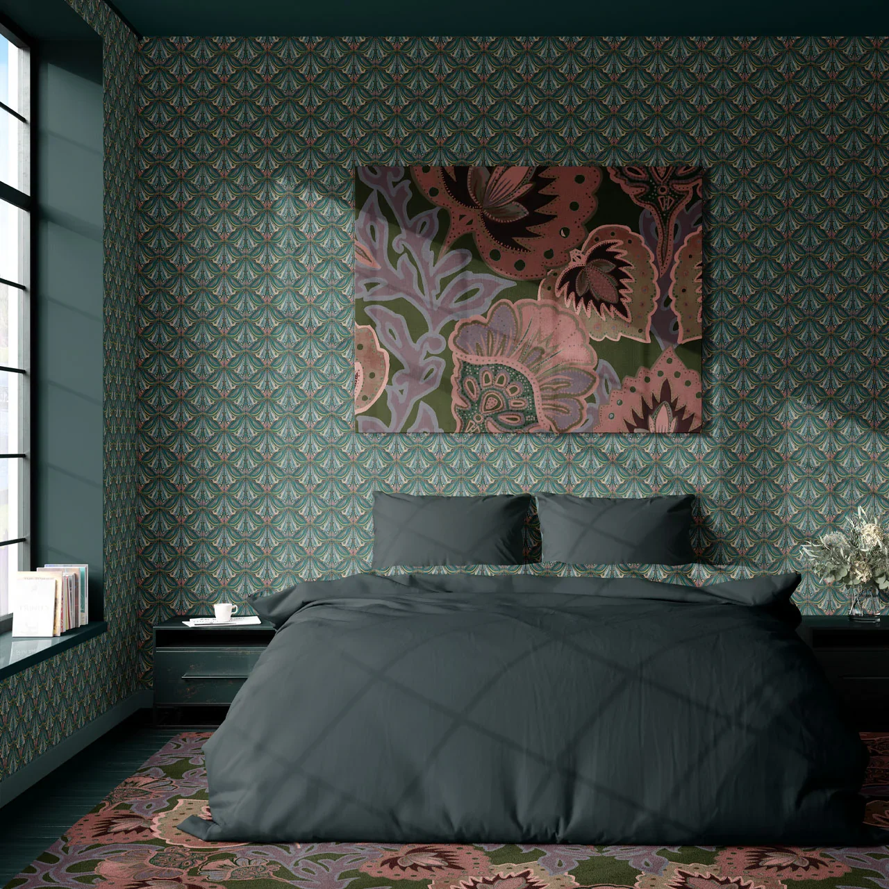 Mumbai Deco Teal Wallpaper by Tatie Lou