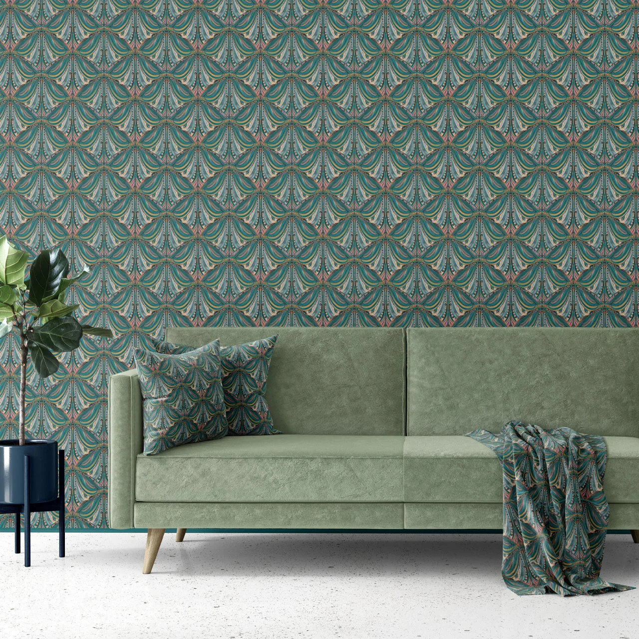Mumbai Deco Teal Wallpaper by Tatie Lou